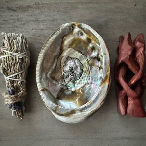 3 Piece Set Mini White Sage torch with Amethyst, Abalone shell, and wooden stand